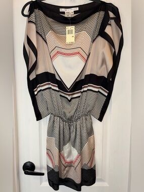 Max Studio Black, Cream & Red Geometric Mini Dress NWT